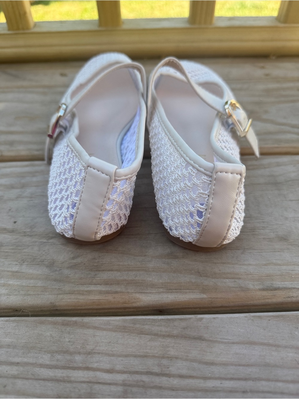 Steve Madden White Mesh Mary Jane Flats with Gold Buckles - Picture 4 of 6